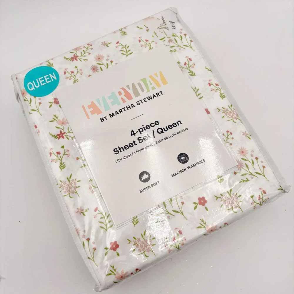 Everyday by Martha Stewart Queen 4 Piece Sheet‎ Set Floral Super Soft Spring